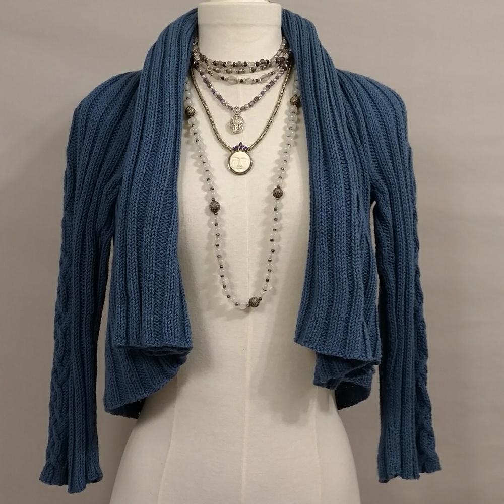 Convertible Sweater Shrug Cardigan r Crop S/M Blue